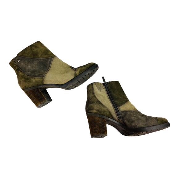 Earth Malta Ankle Boots Womens 8.5 Brown Taupe Suede Patchwork Heel Booties Zip - Picture 5 of 9